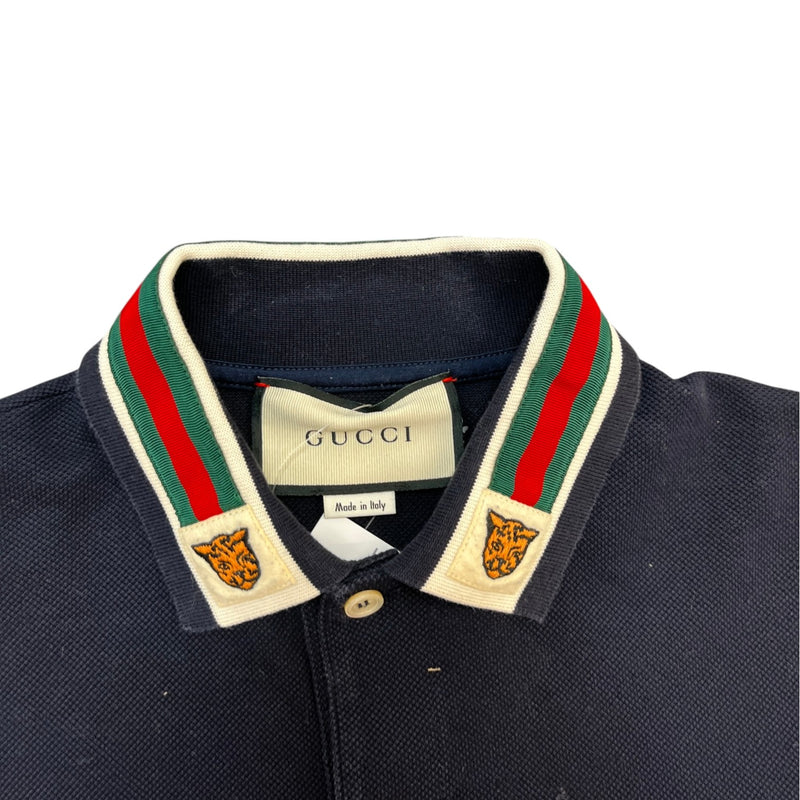 Men's Tiger Embroidery Polo Shirt Navy Size S