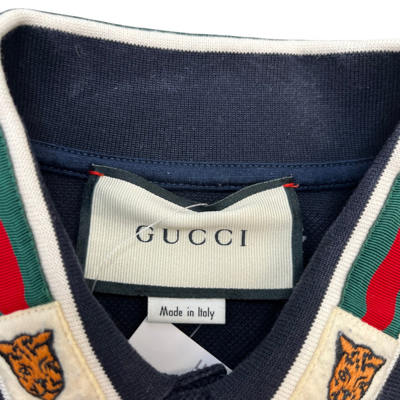 Men's Tiger Embroidery Polo Shirt Navy Size S