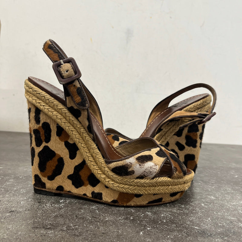 Women's Leopard Print Wedge Heels Brown Size UK 3 / EU 36