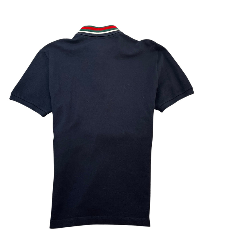 Men's Tiger Embroidery Polo Shirt Navy Size S