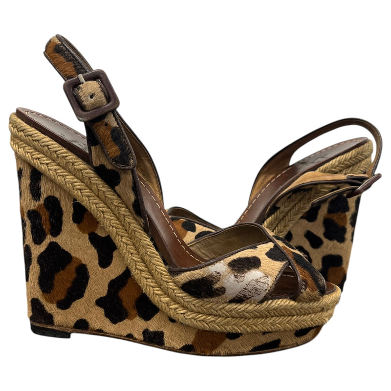 Women's Leopard Print Wedge Heels Brown Size UK 3 / EU 36