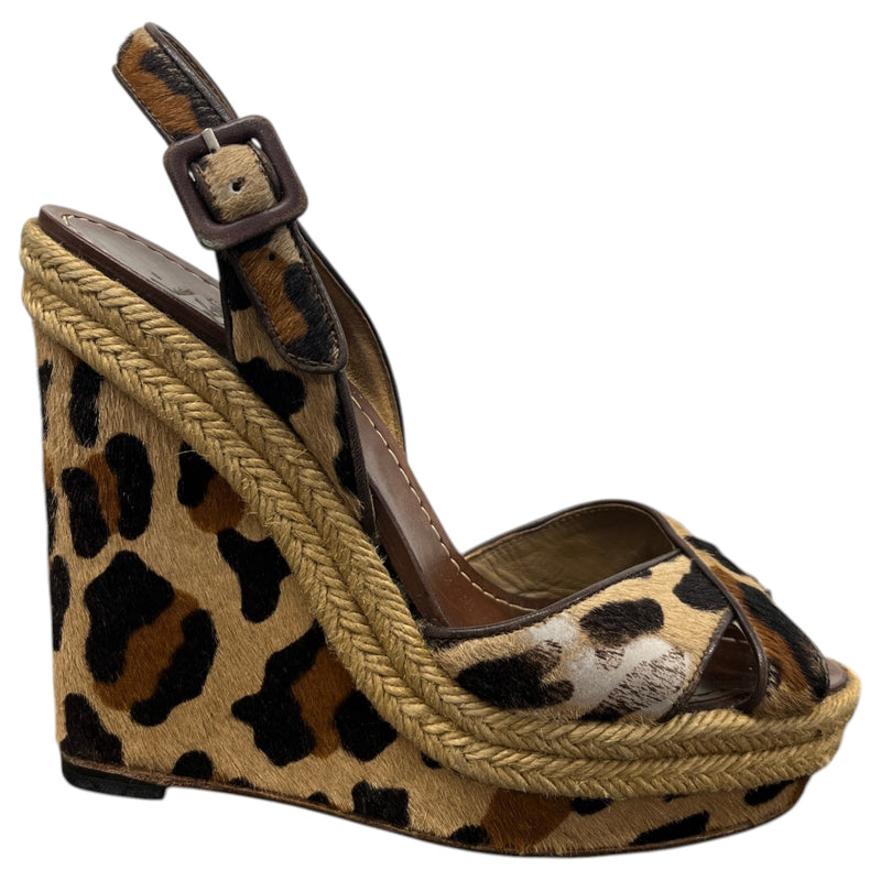 Women's Leopard Print Wedge Heels Brown Size UK 3 / EU 36