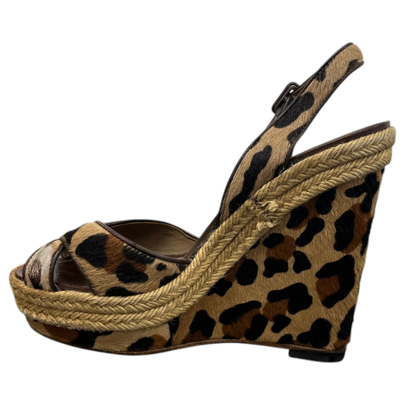 Women's Leopard Print Wedge Heels Brown Size UK 3 / EU 36