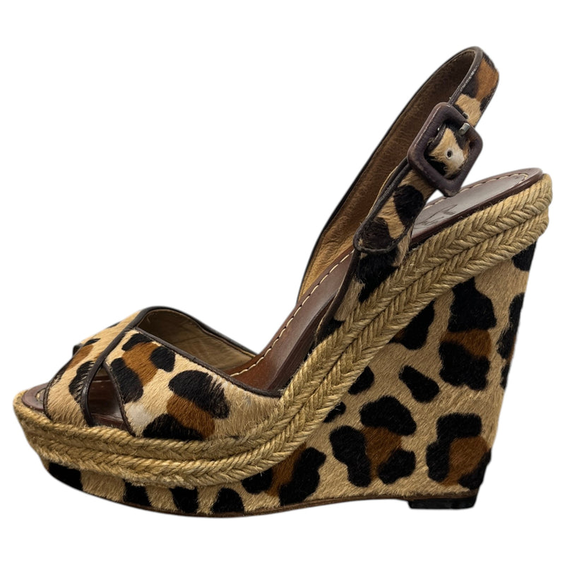 Women's Leopard Print Wedge Heels Brown Size UK 3 / EU 36