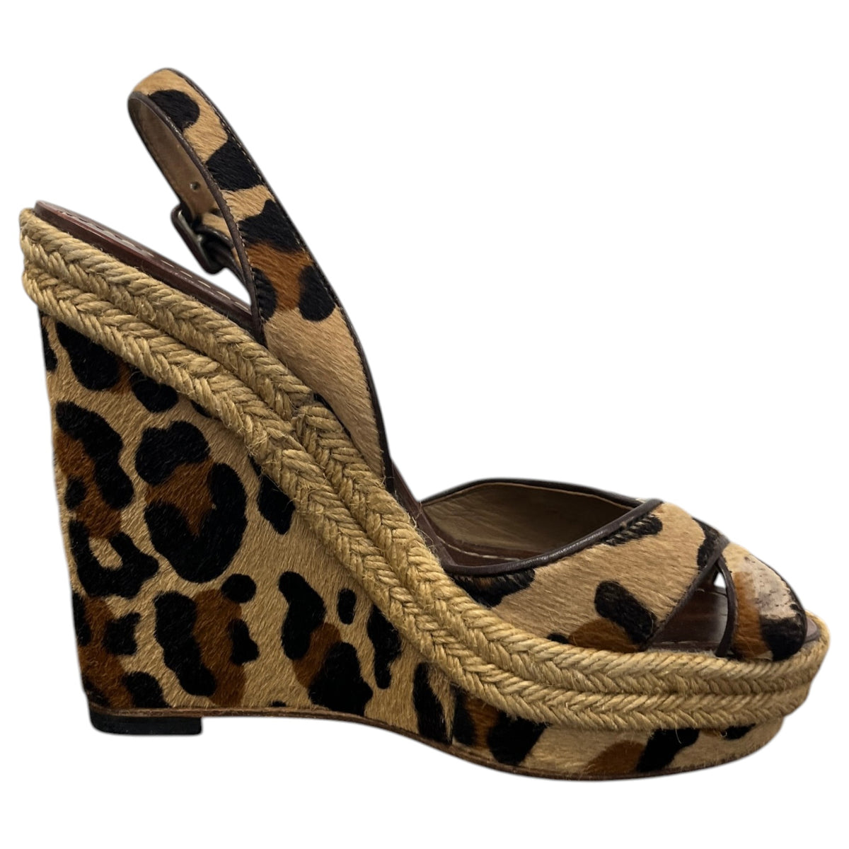Women's Leopard Print Wedge Heels Brown Size UK 3 / EU 36 - Photo 4
