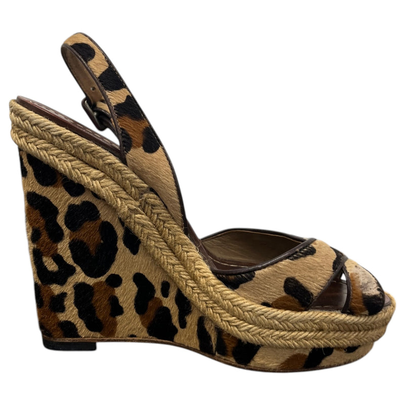 Women's Leopard Print Wedge Heels Brown Size UK 3 / EU 36