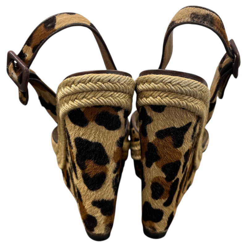 Women's Leopard Print Wedge Heels Brown Size UK 3 / EU 36