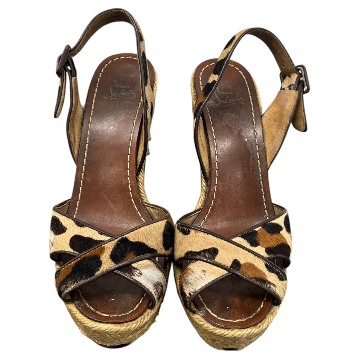 Women's Leopard Print Wedge Heels Brown Size UK 3 / EU 36 - Photo 6
