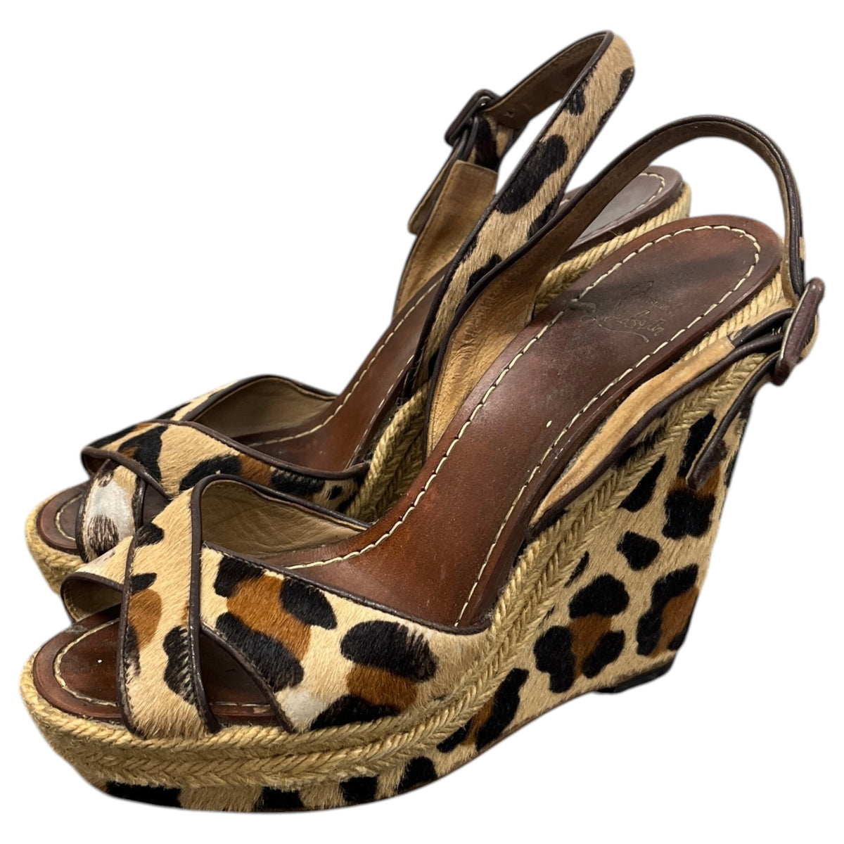 Women's Leopard Print Wedge Heels Brown Size UK 3 / EU 36 - Photo 9