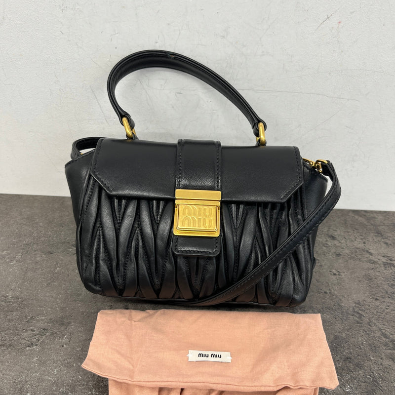 Women's Matelasse Leather Mini Top Handle Handbag Black