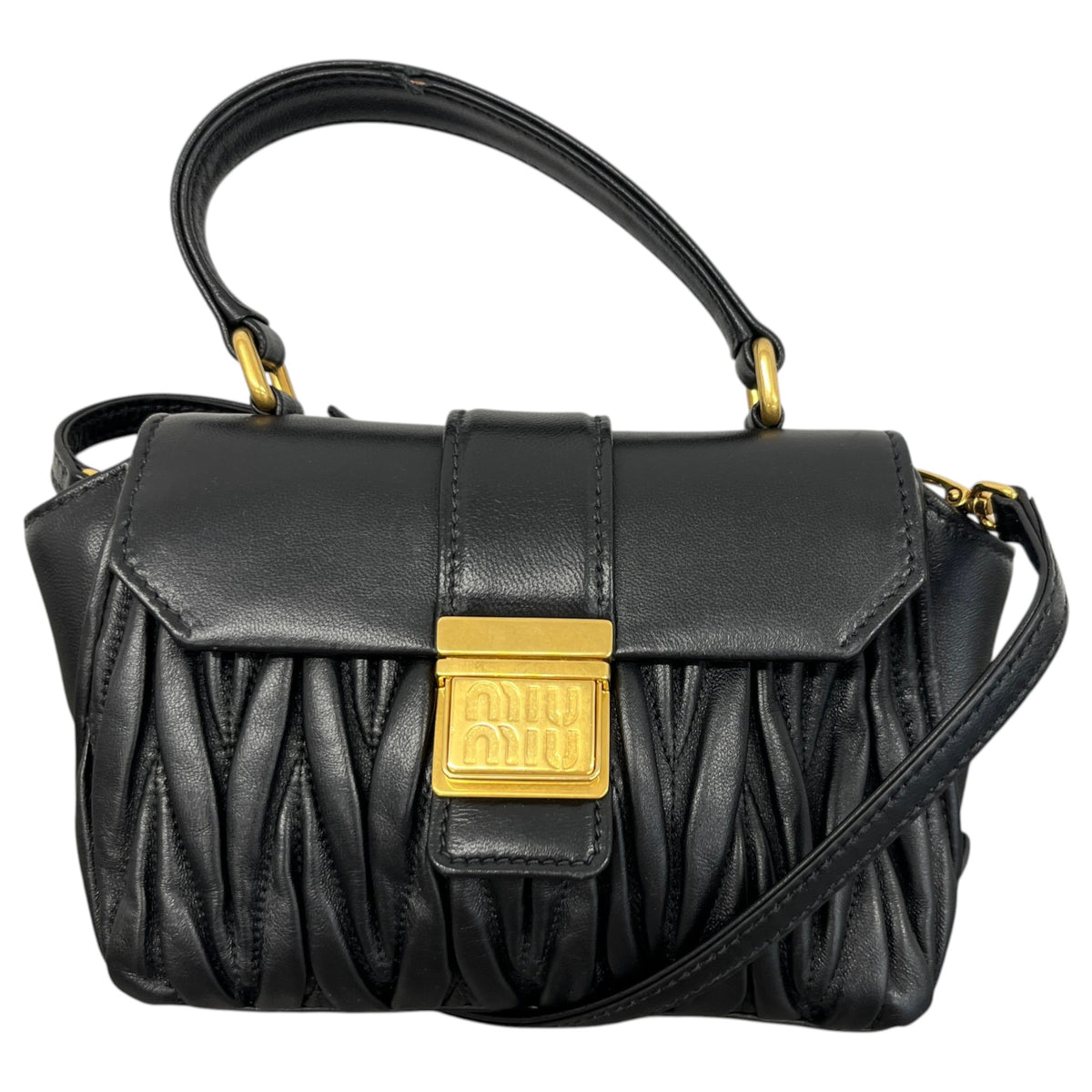Women's Matelasse Leather Mini Top Handle Handbag Black - Photo 1
