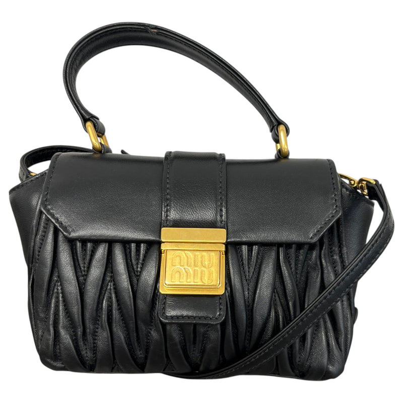 Women's Matelasse Leather Mini Top Handle Handbag Black