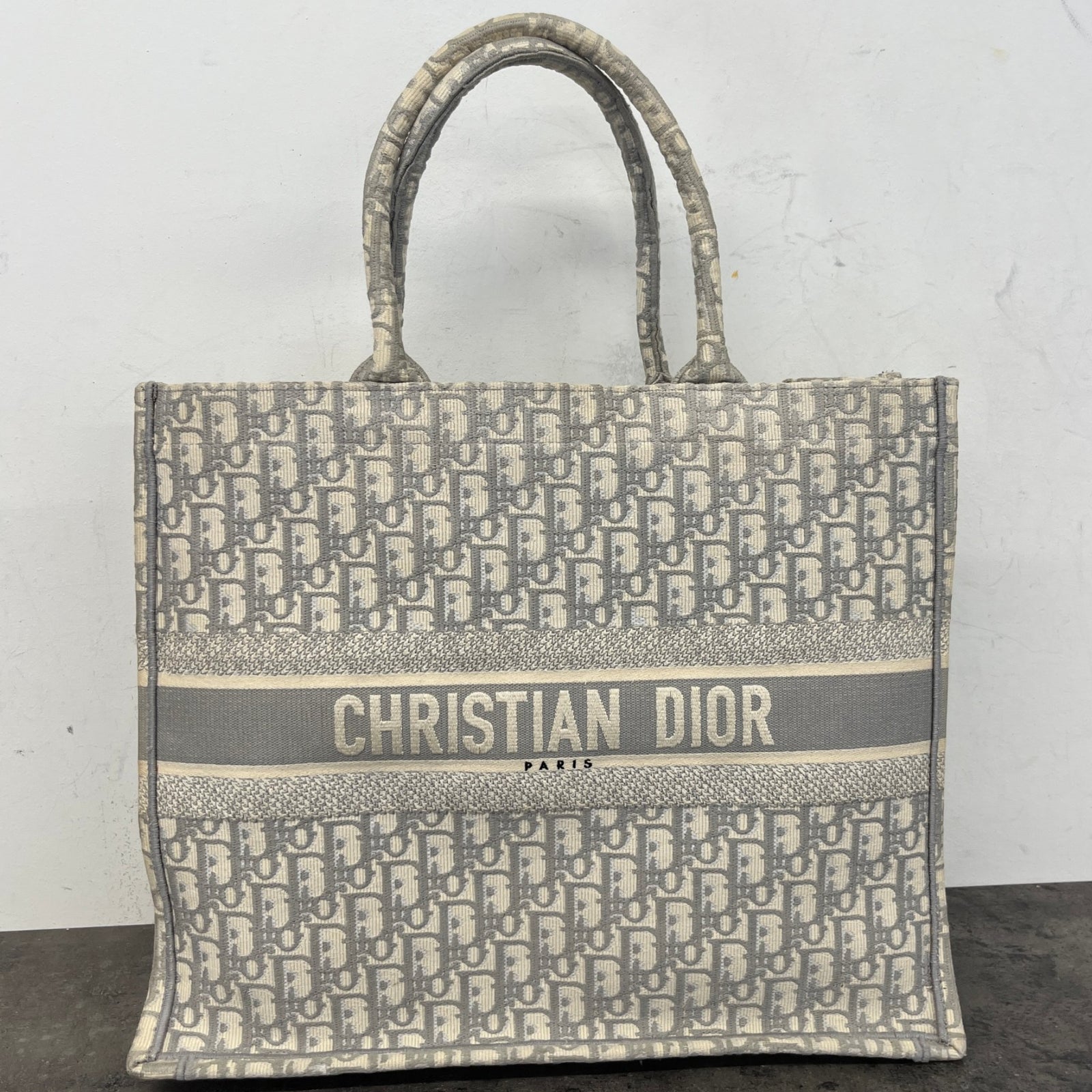 Women's Large Oblique Canvas Book Tote Bag Grey - Photo 12
