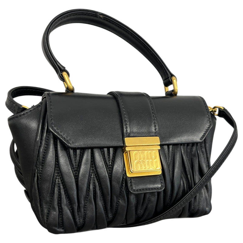 Women's Matelasse Leather Mini Top Handle Handbag Black