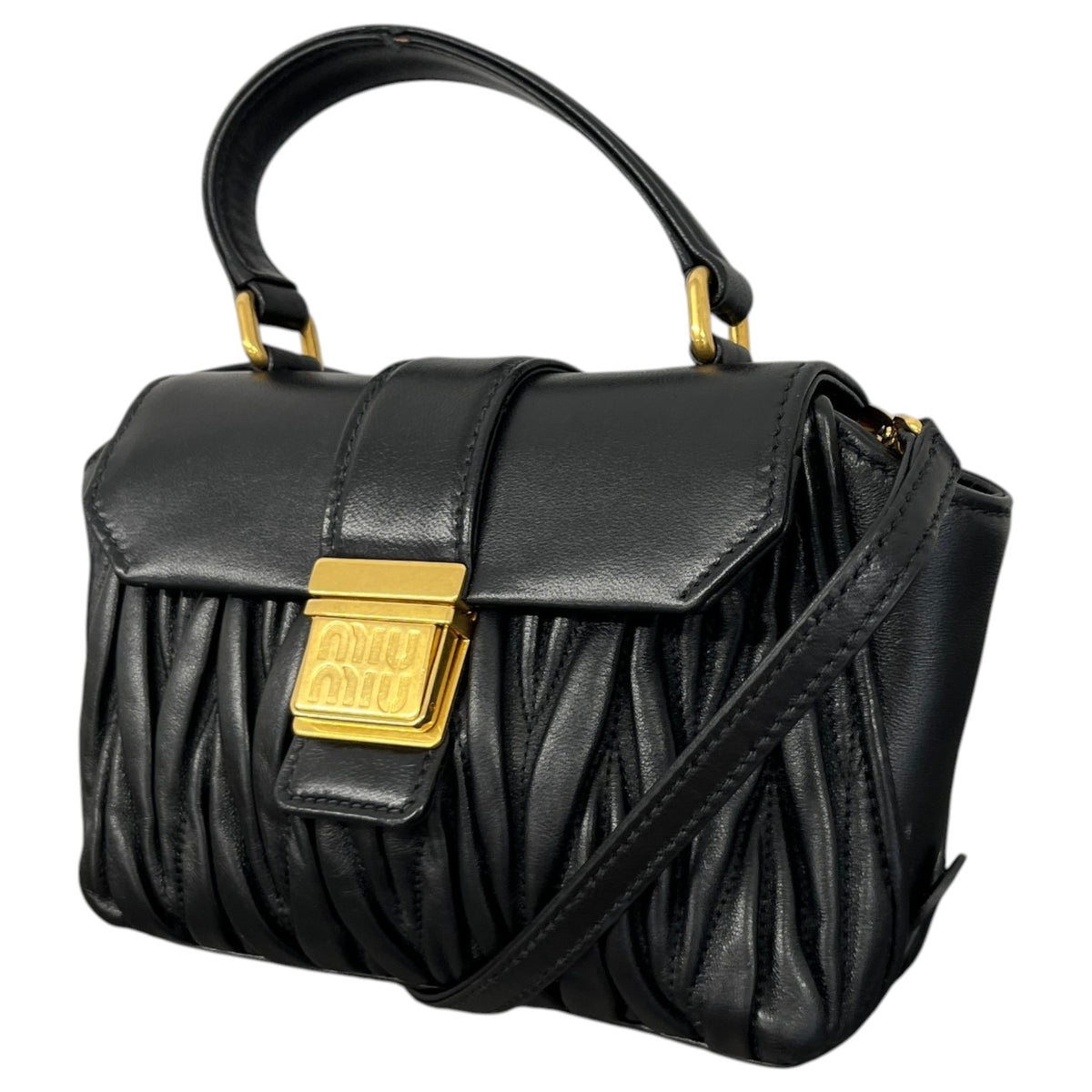Women's Matelasse Leather Mini Top Handle Handbag Black - Photo 5