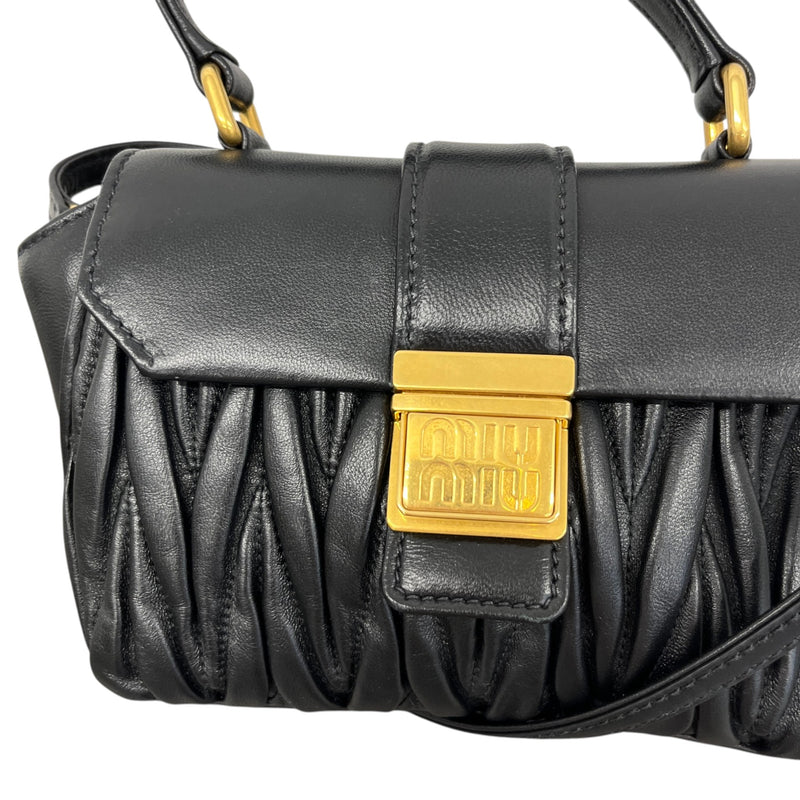 Women's Matelasse Leather Mini Top Handle Handbag Black