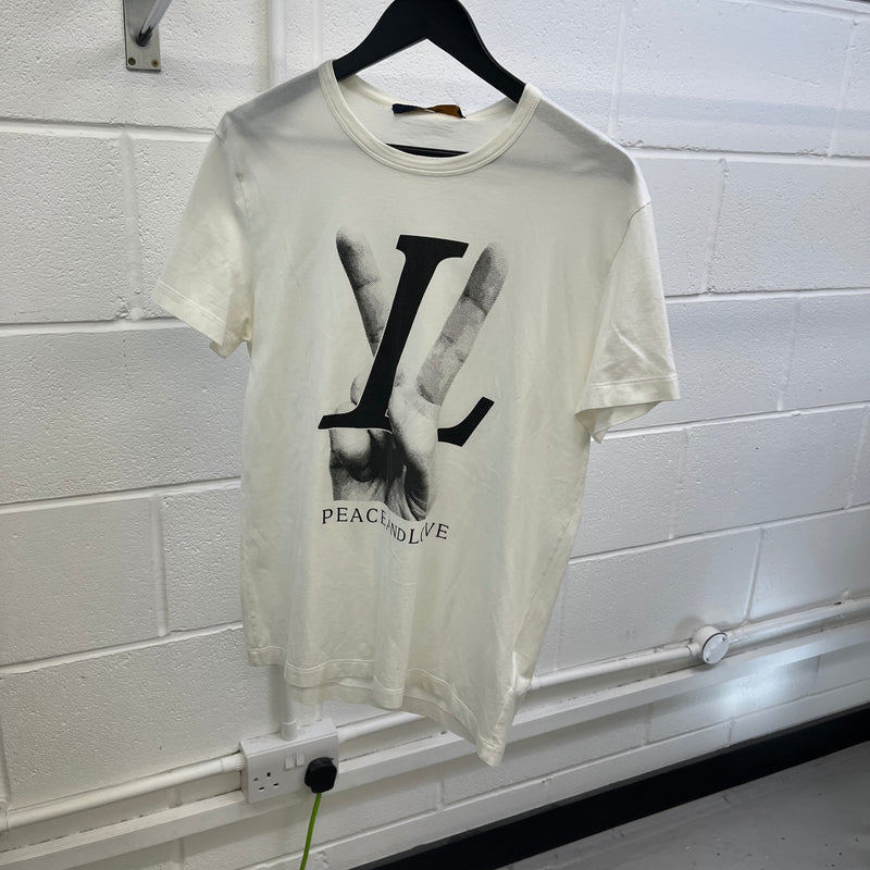 Men's Peace and Love Graphic T-Shirt White Size XS
