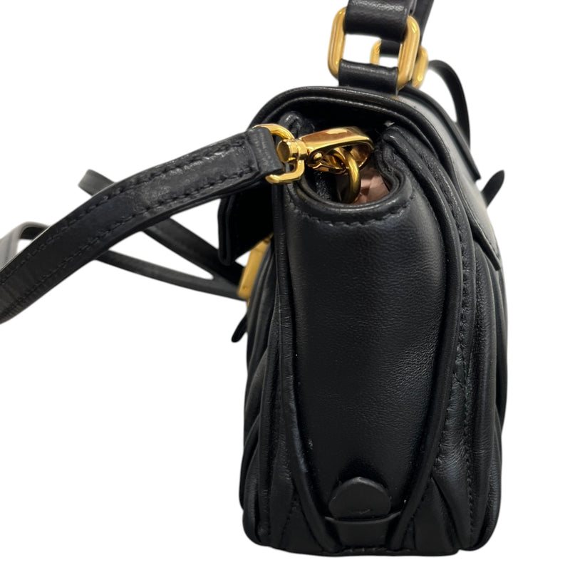 Women's Matelasse Leather Mini Top Handle Handbag Black