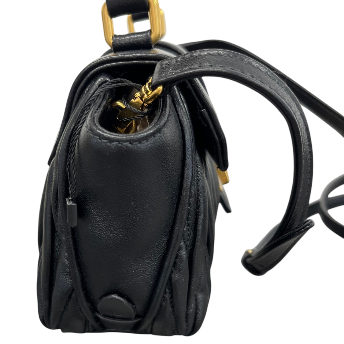 Women's Matelasse Leather Mini Top Handle Handbag Black - Photo 7
