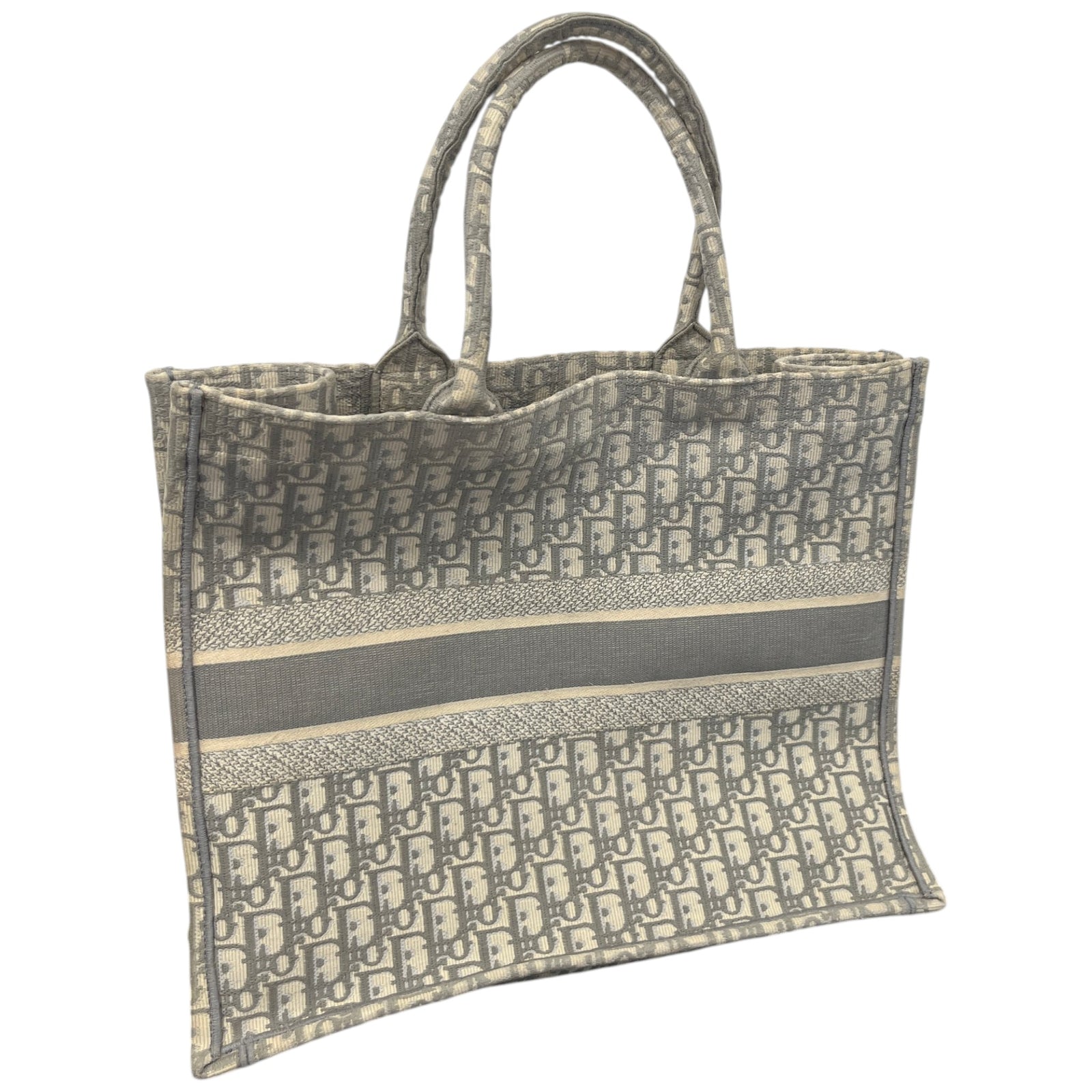 Women's Large Oblique Canvas Book Tote Bag Grey - Photo 8