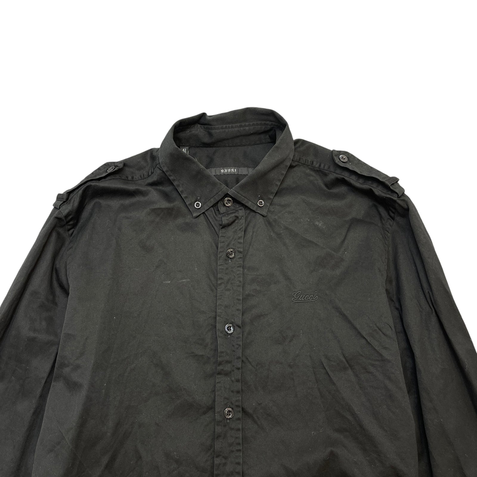 Men's Embroidered Logo Long Sleeve Shirt Black Size L - Photo 6