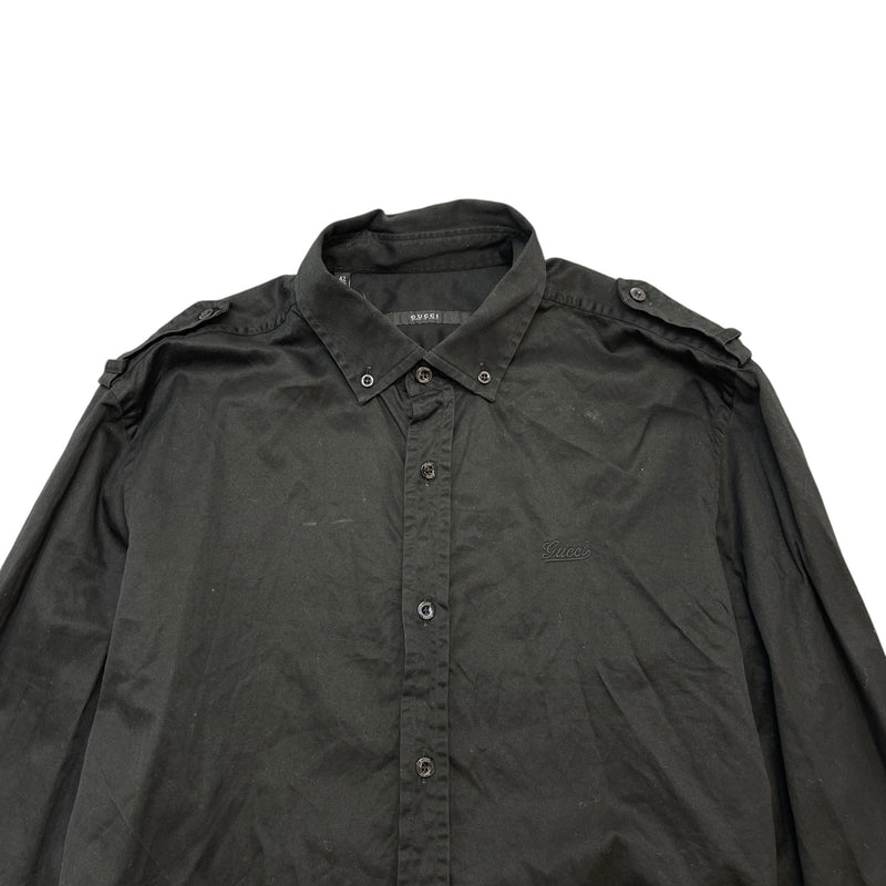 Men's Embroidered Logo Long Sleeve Shirt Black Size L