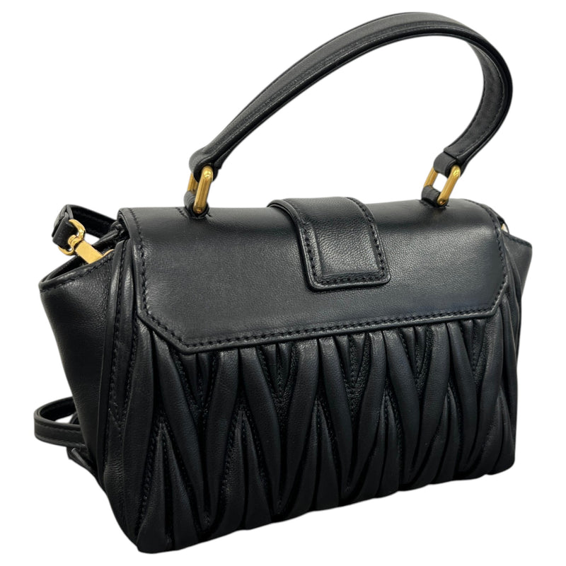 Women's Matelasse Leather Mini Top Handle Handbag Black