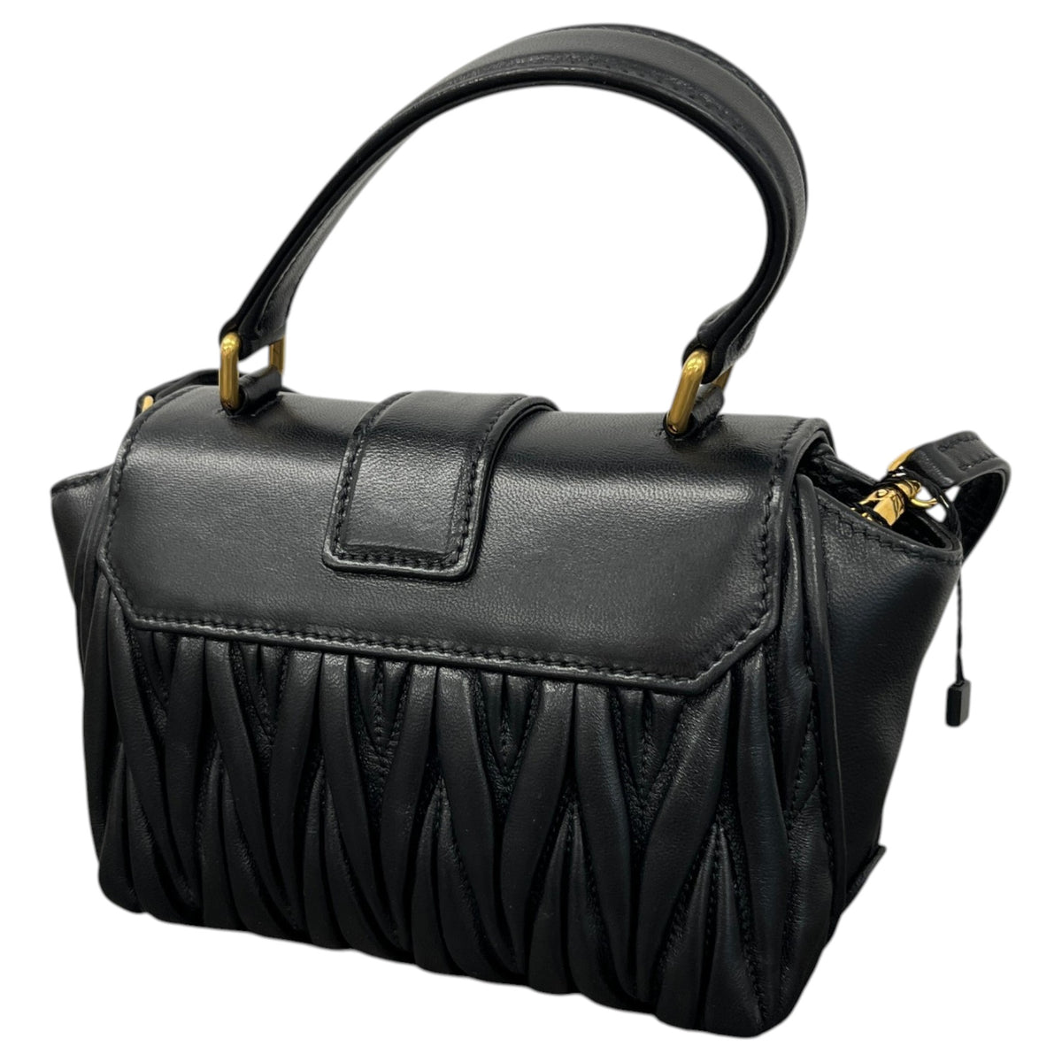 Women's Matelasse Leather Mini Top Handle Handbag Black - Photo 9