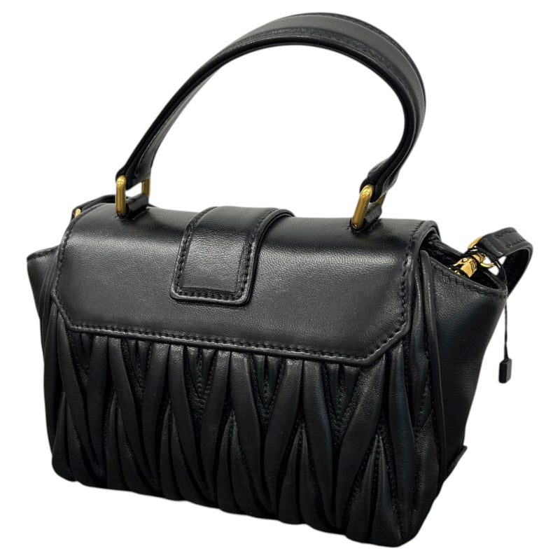 Women's Matelasse Leather Mini Top Handle Handbag Black