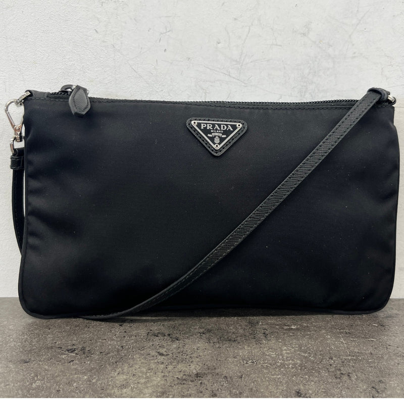 Women's Nylon Plaque Logo Bag Black