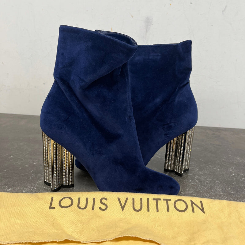 Women's Crystal Embellishments Ankle Boots Navy Size UK 5.5 / EU 38.5