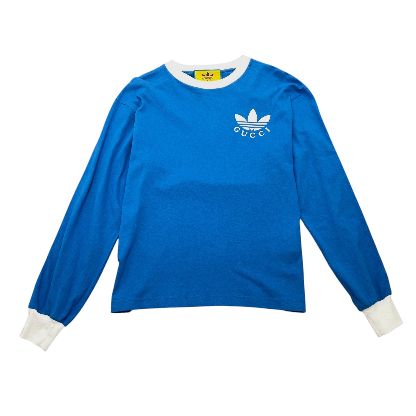 Men's X Adidas Trefoil Print Long Sleeve T-Shirt Blue Size XS - Photo 1