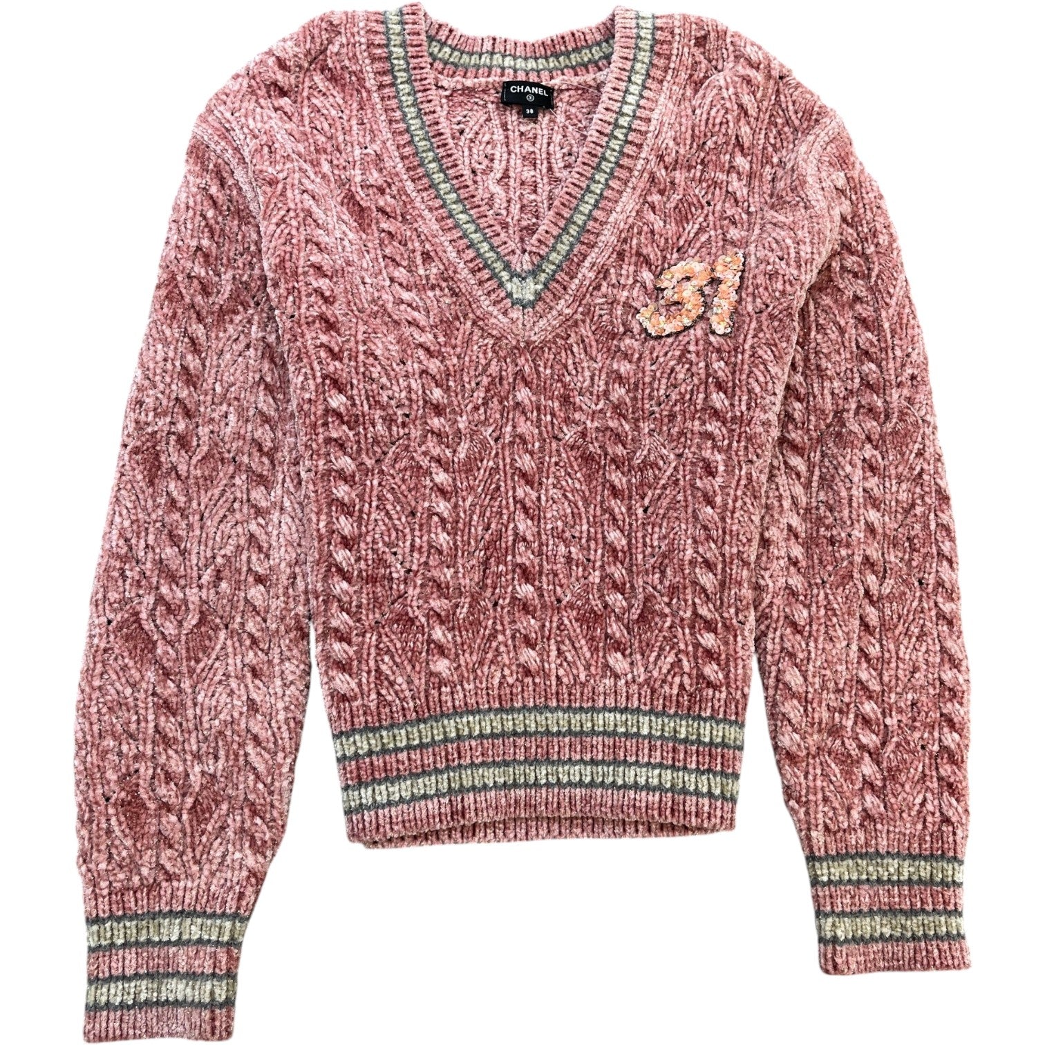 Women's 22B V Neck Cable Stitch Jumper Pink Size S - Photo 1