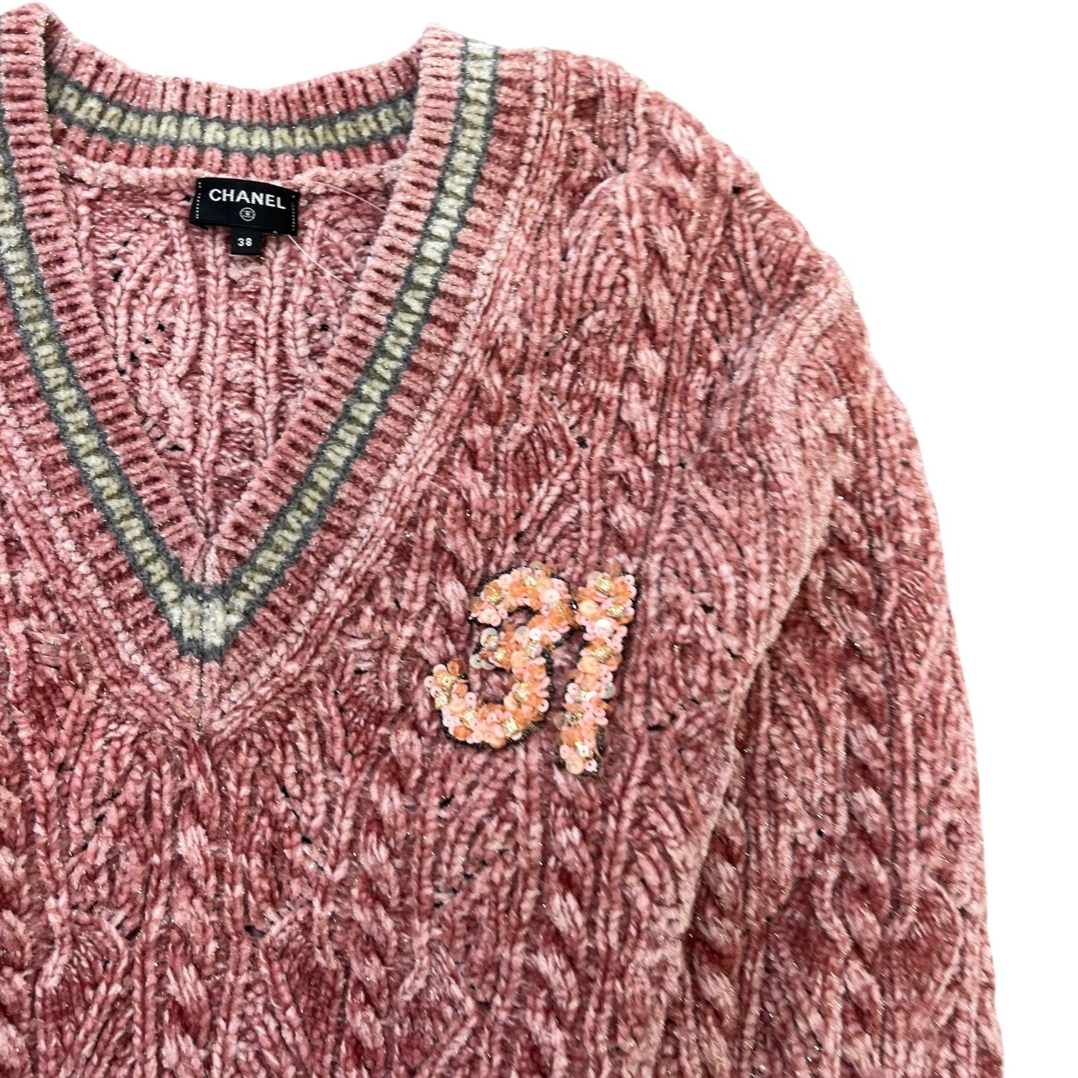 Women's 22B V Neck Cable Stitch Jumper Pink Size S - Photo 5