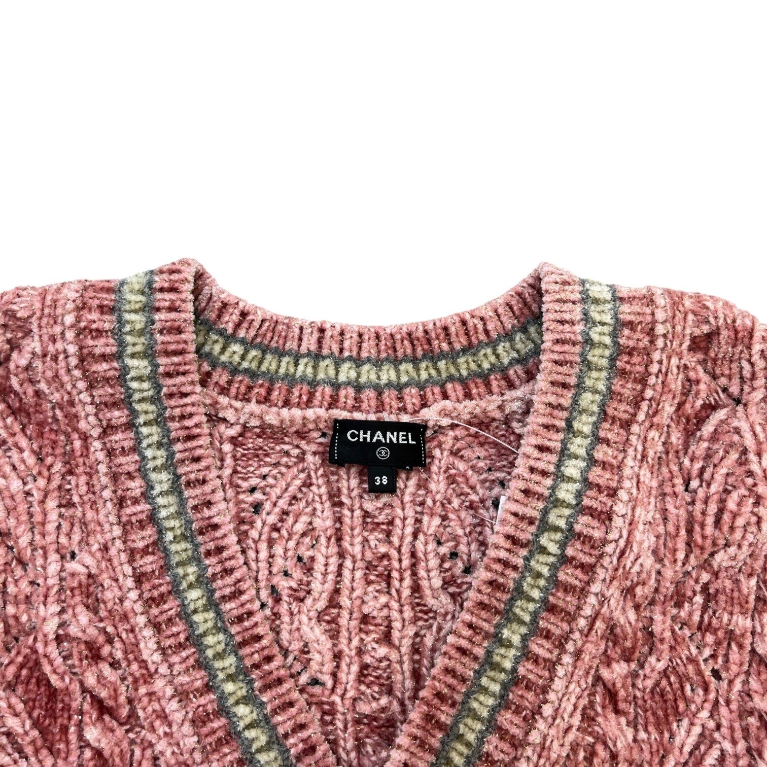 Women's 22B V Neck Cable Stitch Jumper Pink Size S - Photo 6