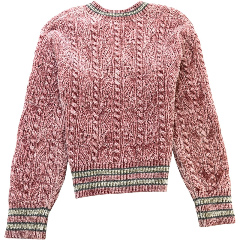 Women's 22B V Neck Cable Stitch Jumper Pink Size S