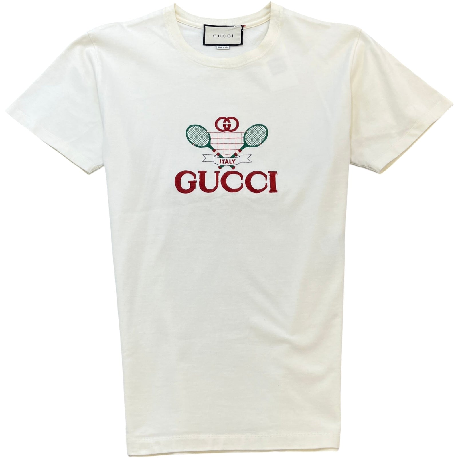 Men's Embroidered Tennis Racket Graphic T-Shirt Cream Size S - Photo 1