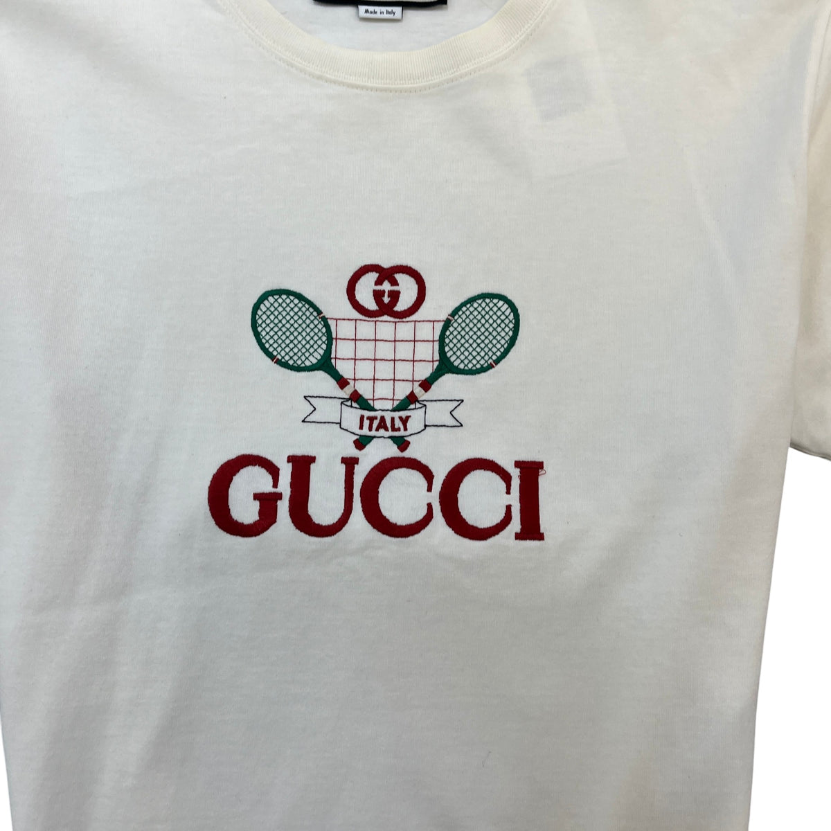 Men's Embroidered Tennis Racket Graphic T-Shirt Cream Size S - Photo 6