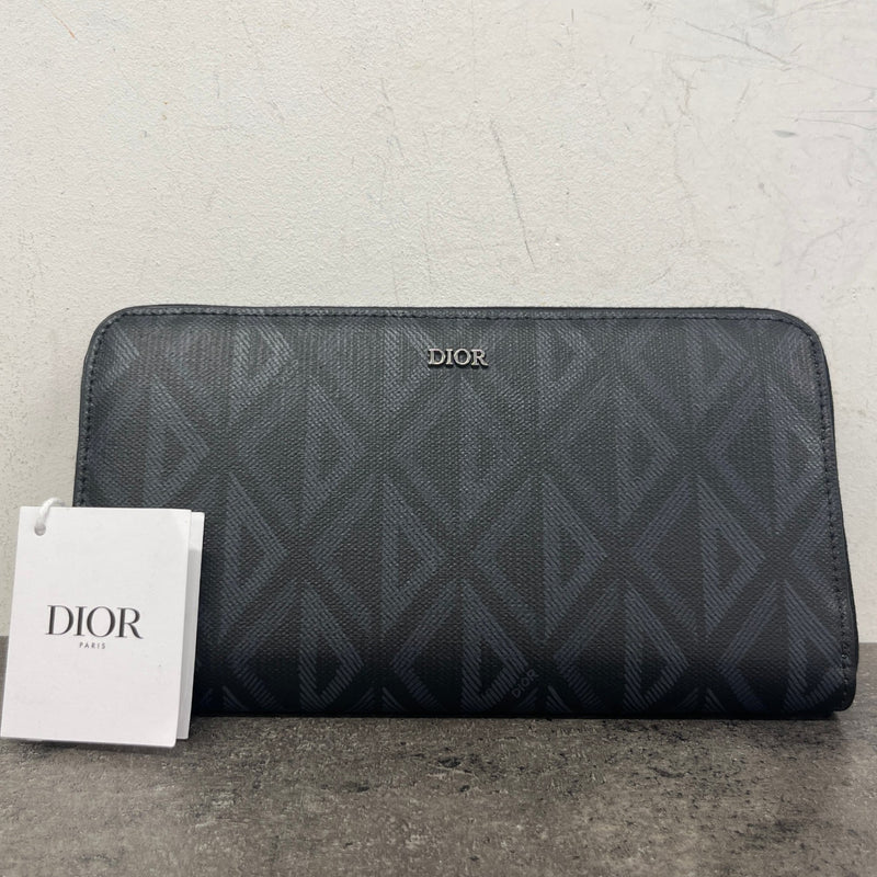 Women's Cd Diamond Zipped Long Wallet Black