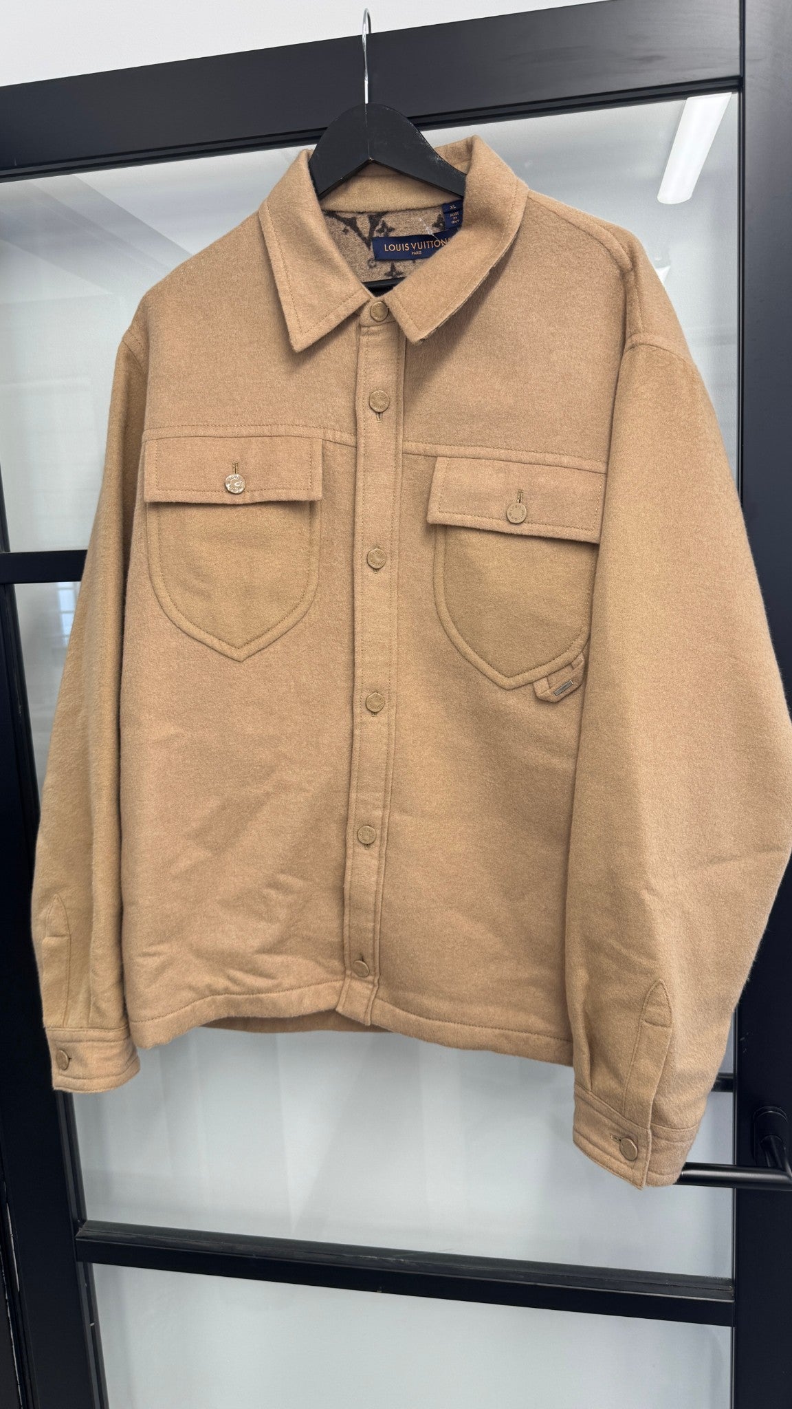 Men's Interior Monogram Overshirt Jacket Beige Size XL - Photo 8