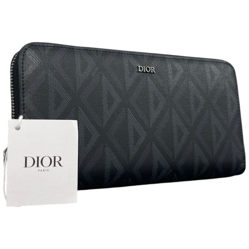 Women's Cd Diamond Zipped Long Wallet Black