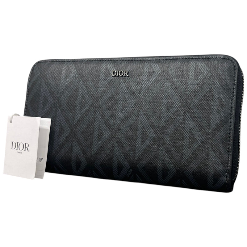 Women's Cd Diamond Zipped Long Wallet Black