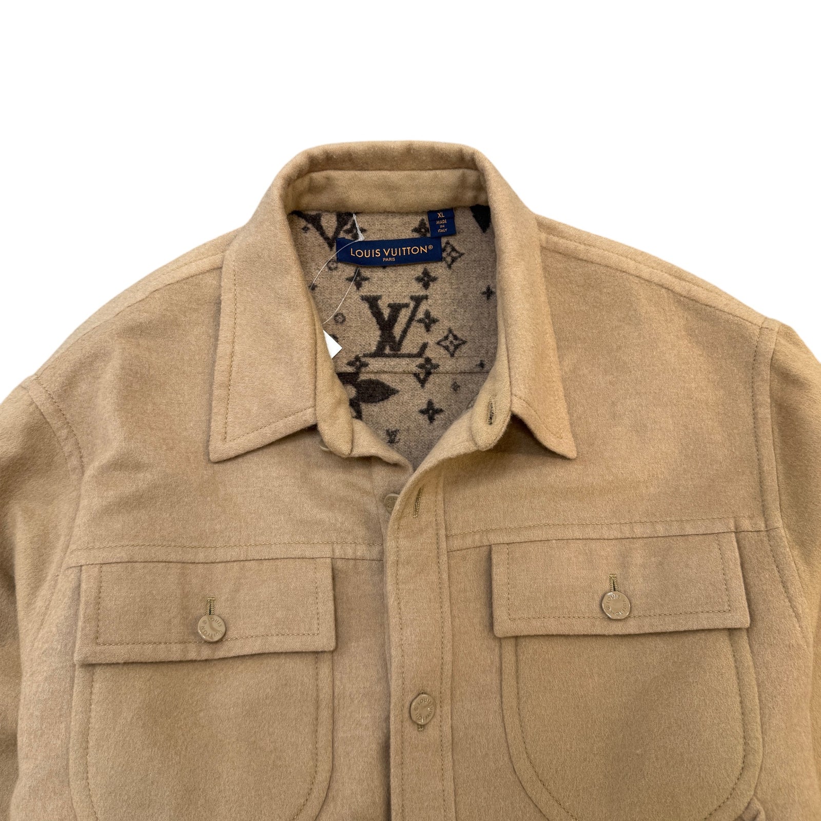 Men's Interior Monogram Overshirt Jacket Beige Size XL - Photo 5