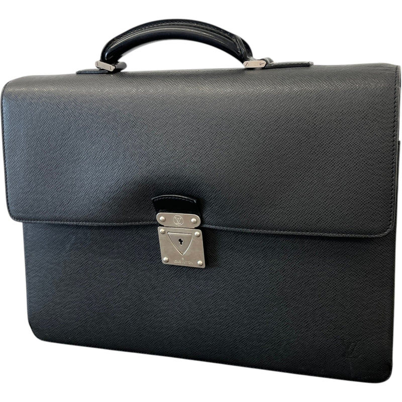 Men's Robusto Taiga Leather Briefcase Bag Black