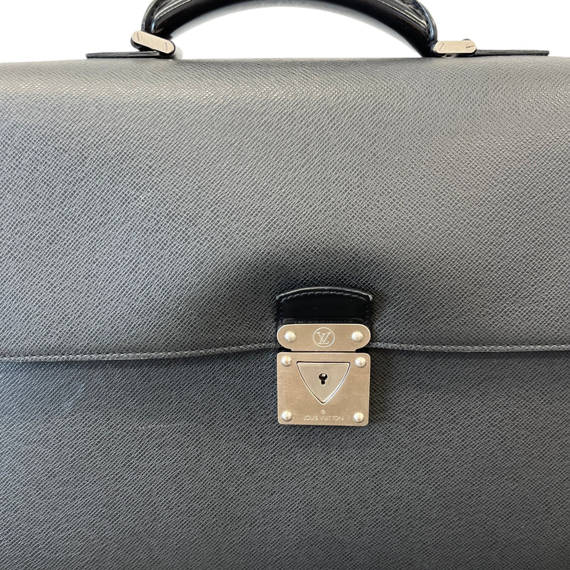 Men's Robusto Taiga Leather Briefcase Bag Black