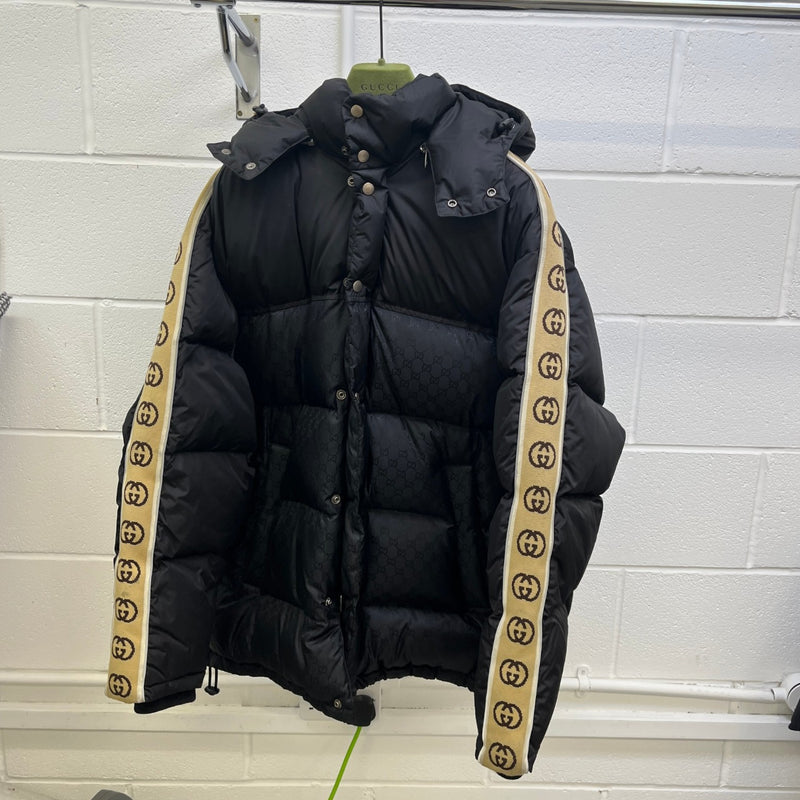 Men's Gg Jacquard Nylon Down Jacket Black Size IT 54 / XXL