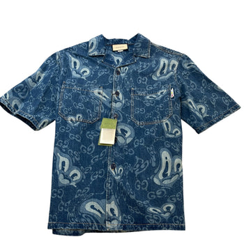 Men's Hattie Stewart Gg Monogram Heart Short Sleeve Shirt Blue Size IT 50 / UK L