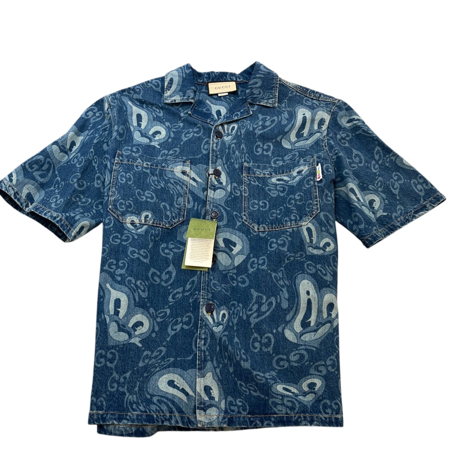 Men's Hattie Stewart Gg Monogram Heart Short Sleeve Shirt Blue Size IT 44 / UK XS - Photo 1