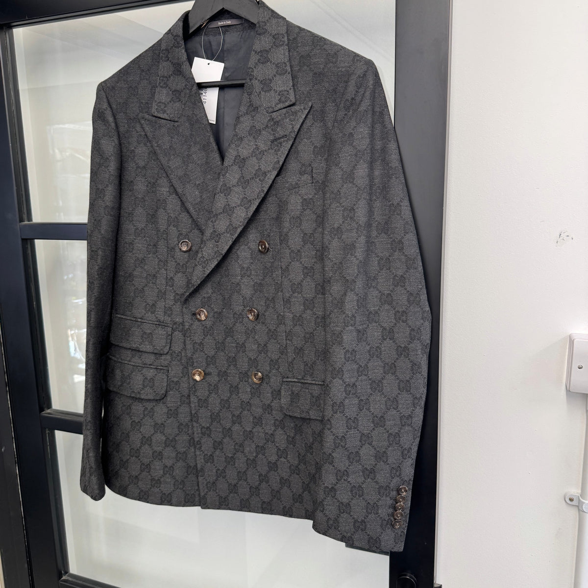 Men's GG Supreme Double-Breasted Jacket Charcoal Size M - Photo 8