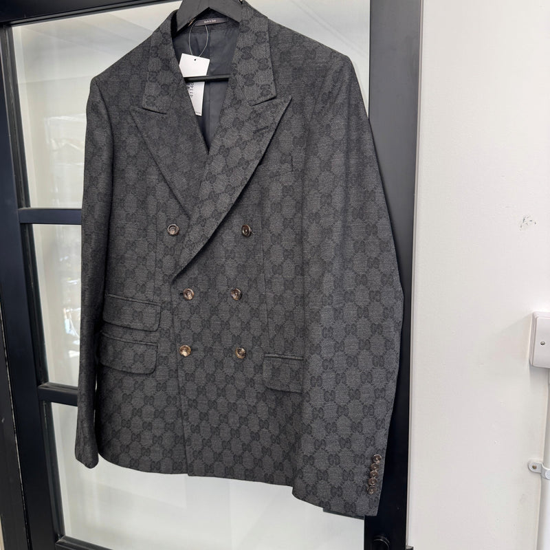 Men's GG Supreme Double-Breasted Jacket Charcoal Size M